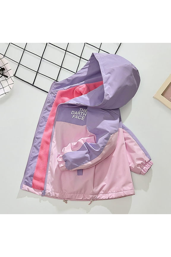 Girls' Water-Resistant Fleece Lined Windbreaker Ripstop Transitional Jacket