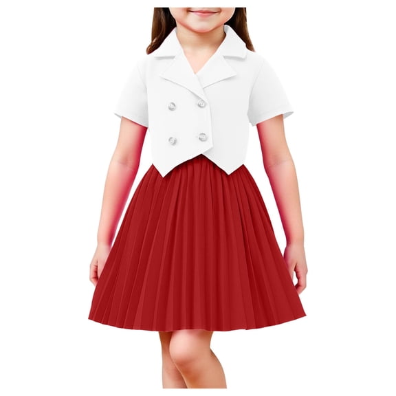 Girls Watermelon Red 2 Piece Set, Blazer Vest & Pleated Skirt Outfit for Kids Kids (2T-8Y),Size 3-4 T