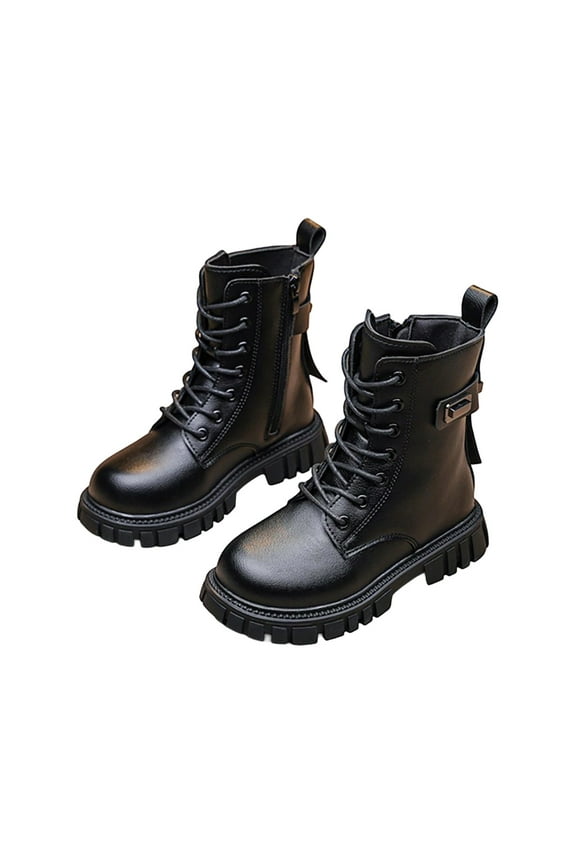 Girls Waterproof Combat Boots Lace Up Side Ankle Booties for Toddler/Little Kid/Big Kid Black 9.5-10 Years