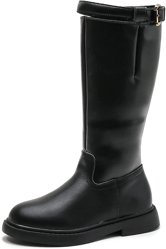 Girls Waterproof Leather Buckle Zipper Knee High Winter Fashion Riding Boots (Toddler/Little Kid/Big Kid)