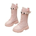 thumbnail image 1 of Girls Waterproof Mid Calf Combat Boots Fashion Star Decor Buckle Strap Lace up Lug Sole Chunke Heel Winter Tall Riding Booties Pink 12.5 Little Kids, 1 of 7