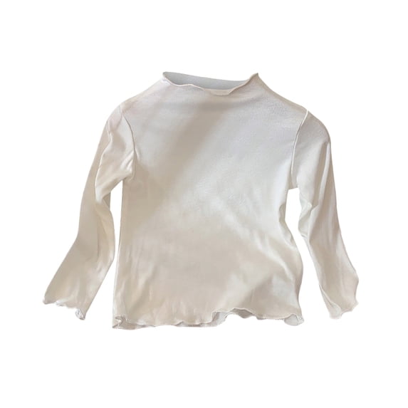 Girls Wavy Lettuce Trim Mock Neck Long‑Sleeve Top, Kids Ribbed Soft Stretchy Slim Fit Layering Tees