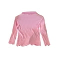 thumbnail image 1 of Girls Wavy Lettuce Trim Mock Neck Long‑Sleeve Top, Kids Ribbed Soft Stretchy Slim Fit Layering Tees, 1 of 9