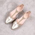 thumbnail image 1 of Girls Wedding Shoes Flower Girl T-Strap Flats Rhinestone Pointed Toe Sparkly Party Dress Heels Adjustable Buckle Faux Faux Leather - Gold,Size 30, 1 of 5