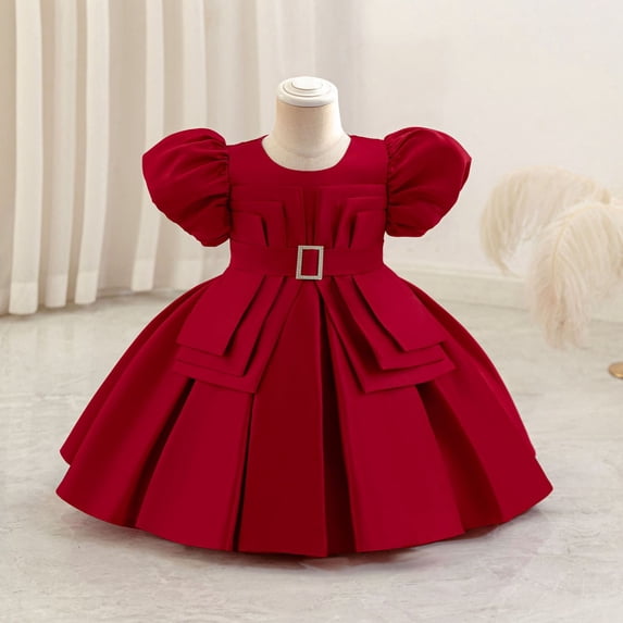 Girls Wedding Tulle Lace Dress Princess Birthday Pageant Party Christmas Formal Evening Dance Ball Gown Red 18-24 Months