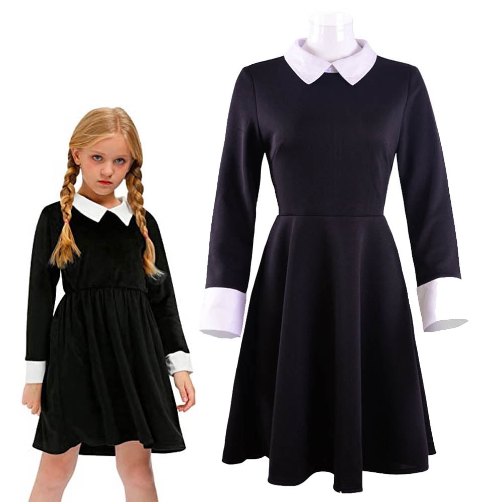Girls Wednesday Addams Costume Dress with High Socks Kids Family ...