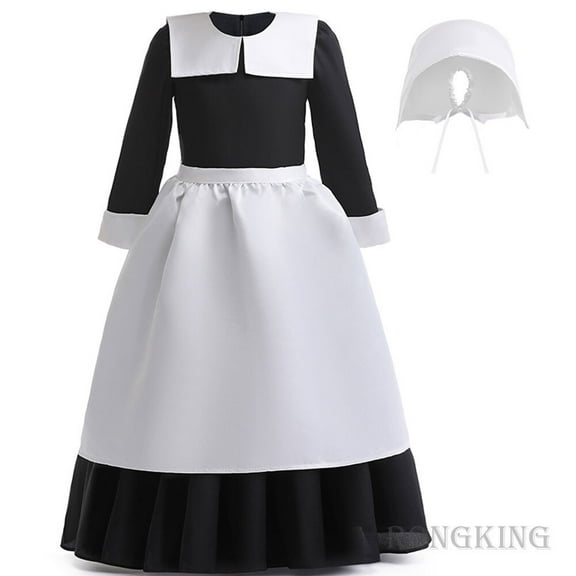 Girls Wednesday Dress Waitress Costume Party Cosplay Outfit w/Hat 4-10Y