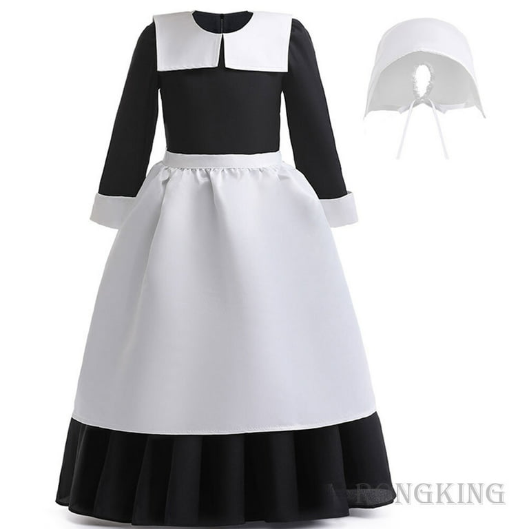 Girls Wednesday Dress Waitress Costume Party Cosplay Outfit w/Hat