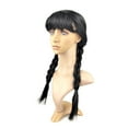 thumbnail image 1 of Girls Wednesday Wig Halloween Party Long Straight Black Braided Wig with Bangs, 1 of 5