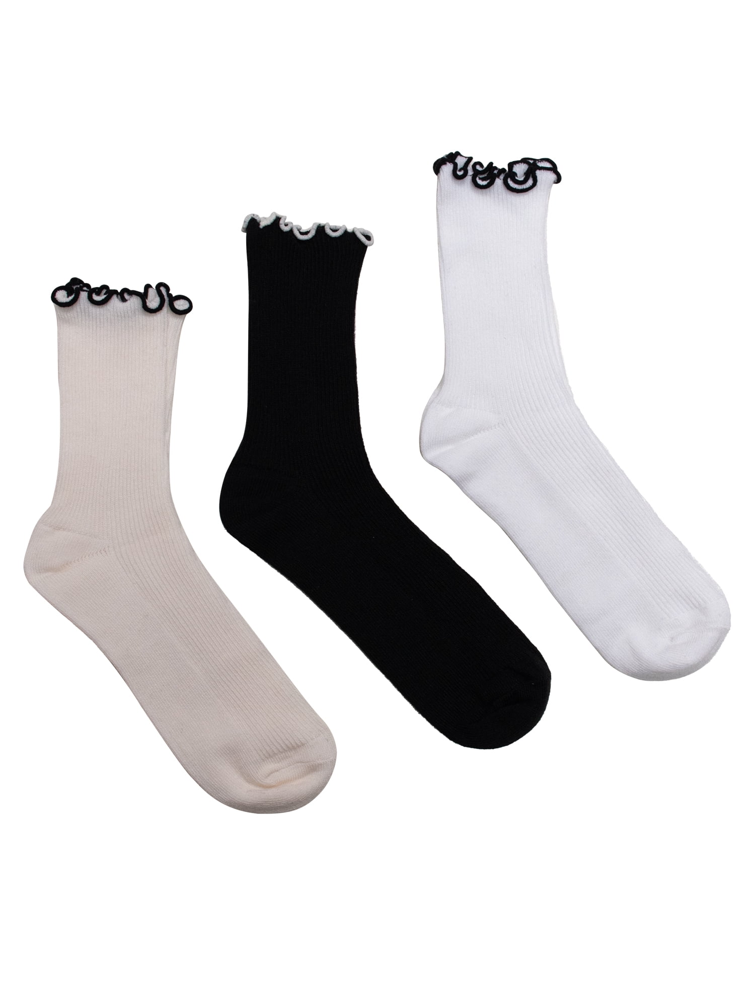Weekend Academy Girls Contrast Lettuce Edge Socks, 3-Pairs, Sizes S-L