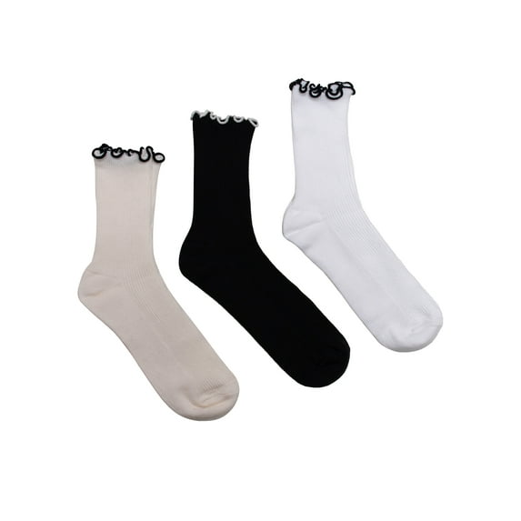 Weekend Academy Girls Contrast Lettuce Edge Socks, 3-Pairs, Sizes S-L