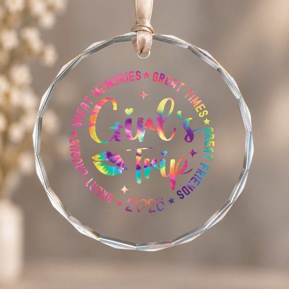 Girls Weekend Great Memories Women Girls Trip Theme Ornament, Keepsake Decor, Circle Glass Ornament