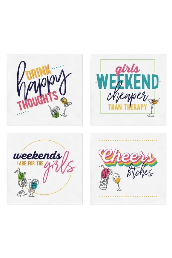Girls Weekend Party Napkins / 48 Beverage Napkins / Four Fun Designs / Cocktail Napkin Set / Made In The USA
