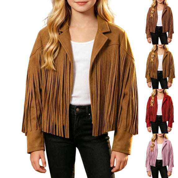 Girls Western Jacket Long Sleeve Fringe Jacket Cowgirl Outfits Girls Halloween Size 5-14 Years