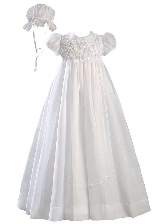Girls White 32″ Hand Smocked Polycotton Batiste Christening Baptism Gown (Baby)