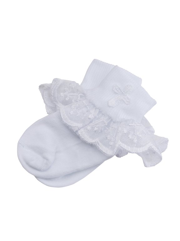 Girls White Baptism First Communion or Christening Socks with Cross