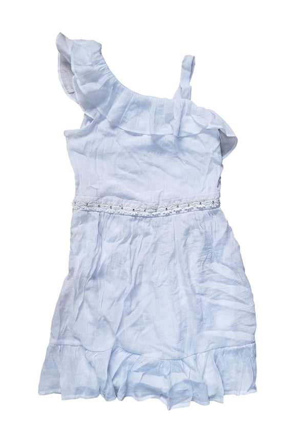 Girls White Bling Flower Ruffled Lightweight Layered Summer Dress 16