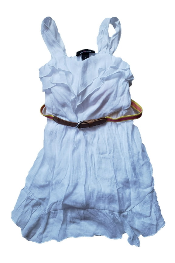 Girls White Boho Chic Belted Flowy Layered Ruffles Lightweight Summer Dress 4