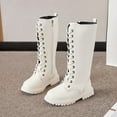 thumbnail image 1 of Girls White Boots Size 1 Girls Lace Up Riding Boots Mid Calf Combat Boots PU Leather Side Zipper Punk Goth Boot White for Size 3, 1 of 8