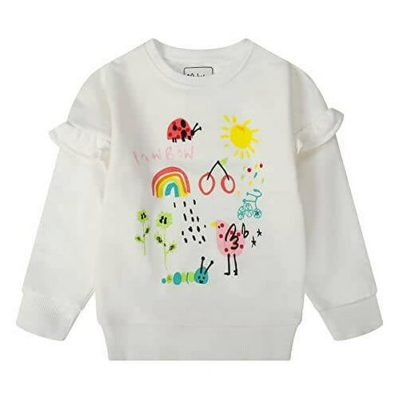 Girls White Clothes Cute Cartoon Graphic Crewneck Fall Sweatshirts Size 7(185)