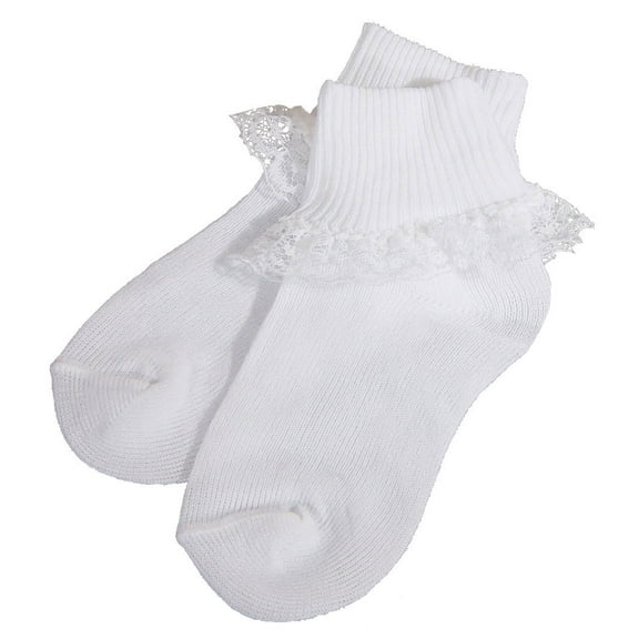 Girls White Cotton Anklet Socks with Lace (Baby)
