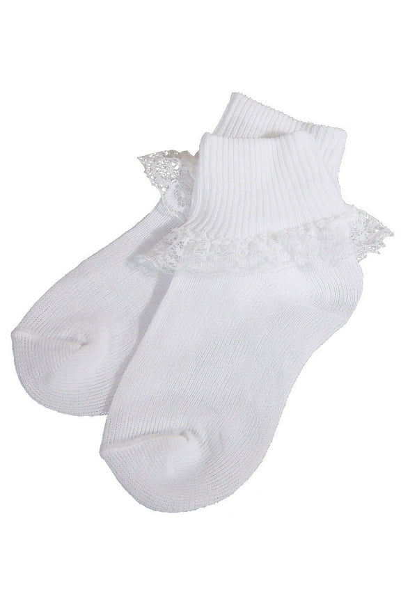 Girls White Cotton Anklet Socks with Lace (Baby)