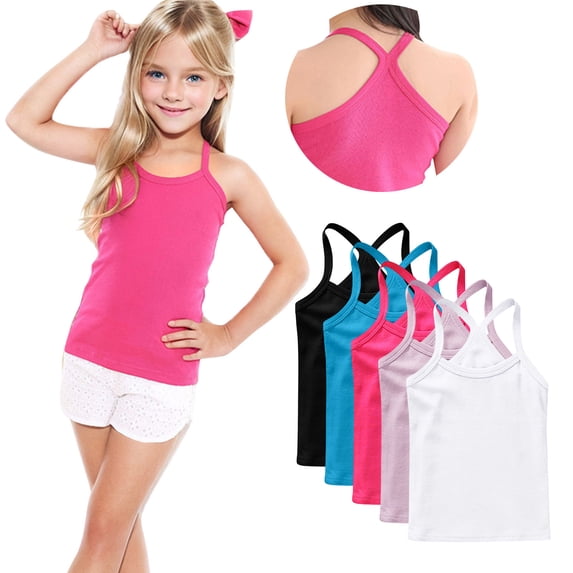 Girls White Cotton Tank Tops 5-Pack Racerback Sleeveless Undershirts for Everyday Wear,Size 4 T