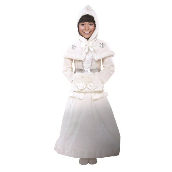 Girls White Cozy Snow Princess Winter Outfit Halloween Costume Small (4-6)