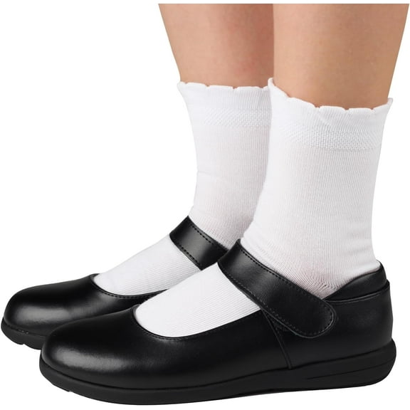 Girls White Dressy Textured Short Socks Scallop Top Design 5 Pack