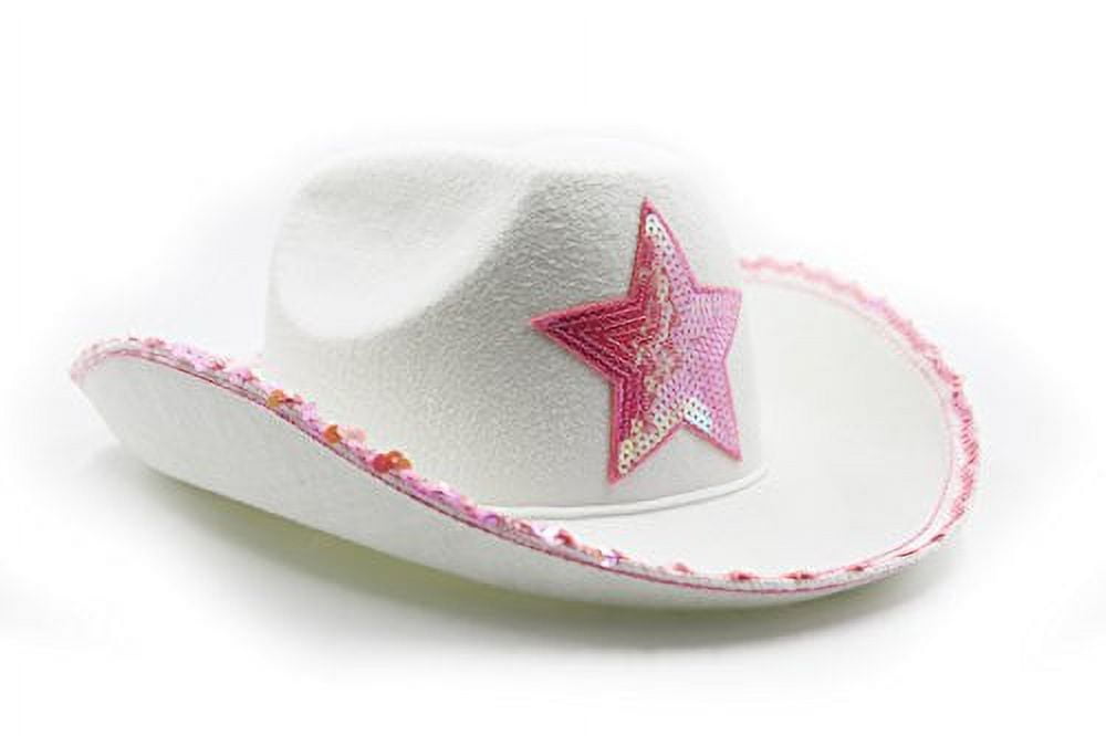 White Cowgirl Hats Pink-Star Cowboy Hat with Sequin Trim Fringe Western  Party Hat for Costume Party Play Dress-Up (as1, alpha, one_size, White, One  Size) at  Women's Clothing store