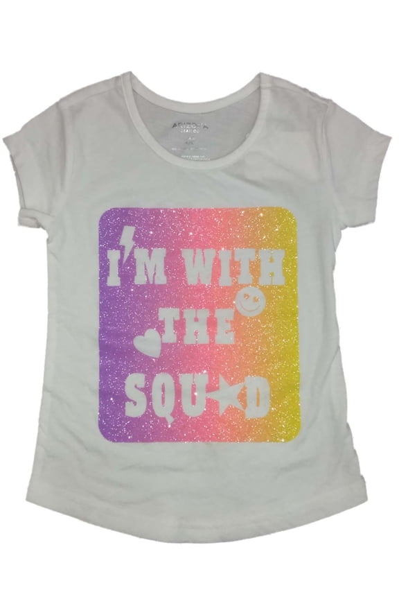 Girls White Glitter I'm With The Squad T-Shirt Tee Shirt XXS (4/5)