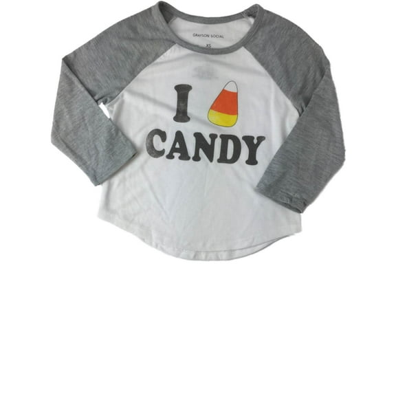 Girls White & Gray I Love Candy Corn Halloween Holiday Baseball T-Shirt