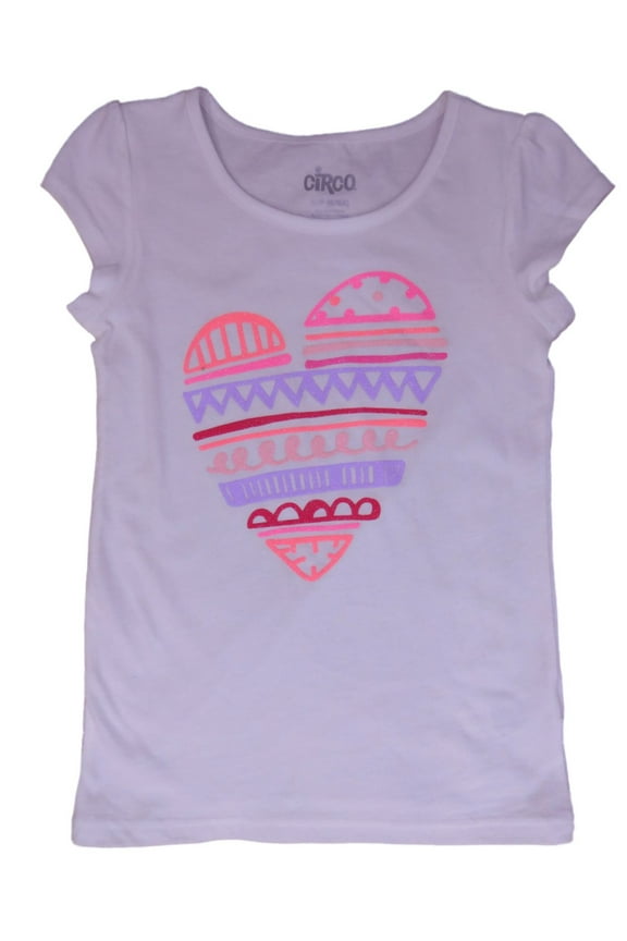 Girls White Heart Glitter Valentine Tee Shirt T-Shirt S