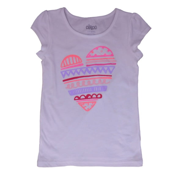 Girls White Heart Glitter Valentine Tee Shirt T-Shirt XS