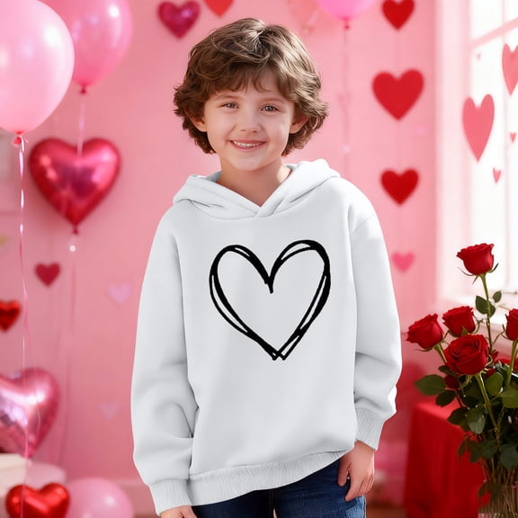 Girls White Hoodie Oversized Soft Minimalist Heart Print Lightweight Drop Shoulder Casual Everyday Pullover,Size 3 T