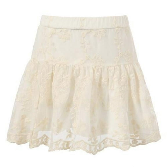 Girls White Lace Covered Flower Embroidered Skirt 7/8