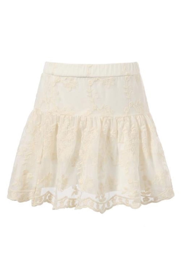Girls White Lace Covered Flower Embroidered Skirt 7/8