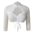 thumbnail image 1 of Girls White Lace Crop Top, Kids Elegant Off Shoulder and Long Sleeve Lace Blouse, Versatile Solid Layering Inner Shirt for Casual Daily Wear(White1,9-10 Years), 1 of 4