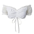 thumbnail image 1 of Girls White Lace Crop Top, Kids Elegant Off Shoulder and Long Sleeve Lace Blouse, Versatile Solid Layering Inner Shirt for Casual Daily Wear(White2,9-10 Years), 1 of 3