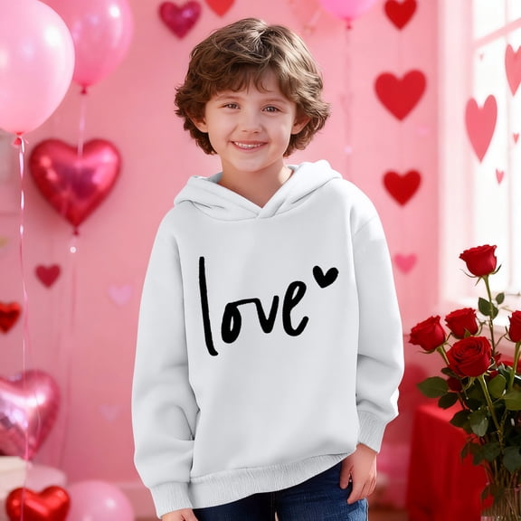 Girls' White Oversized Hoodie | Kids Love Graphic Print Sweatshirt | Lightweight V-Neck Pullover for Casual All Season Wear,Size 3 T