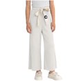 thumbnail image 1 of Girls White Pants Wide Leg Pinstripe Trousers with Flower Ribbed Stretchy Fabric Elastic Waist Casual School Church Uniform for Kids 2T-10,Size 0-1 T, 1 of 8