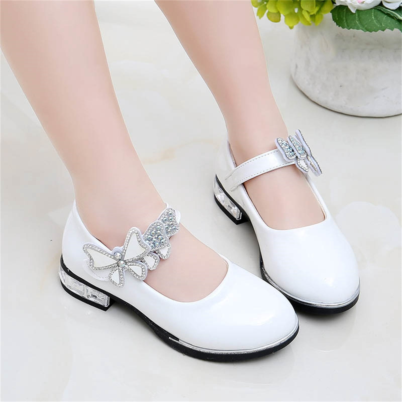 Girls White Patent Faux Leather Mary Jane Dress Shoes with Rhinestone ...