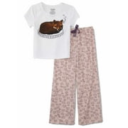 Girls White & Pink Sleepy Fox Pajamas Lightweight Sleep Set X-Small 4-5