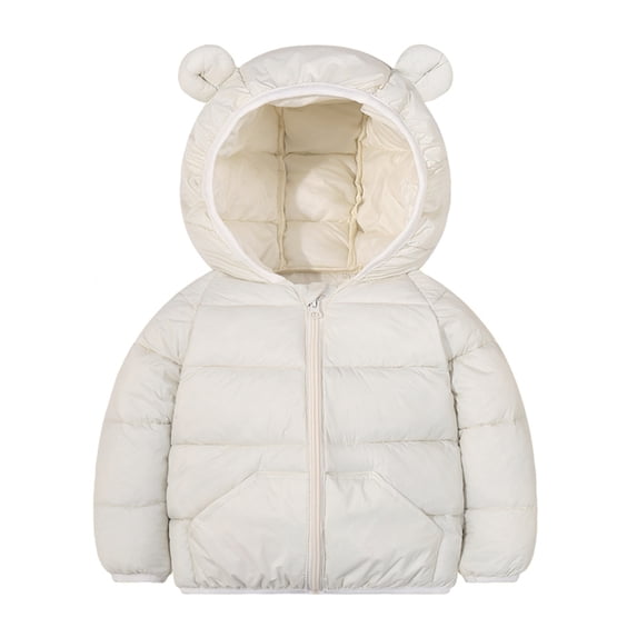 Girls White Quilted Puffer Jacket Lightweight Water Resistant Coat Machine Washable with Hood for Kids,Size 5 T