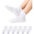 thumbnail image 1 of Girls White Ruffle Socks School Uniform Kids Cotton Crew Ankle Cute Frilly Dress Socks 5 Pack, 1 of 7