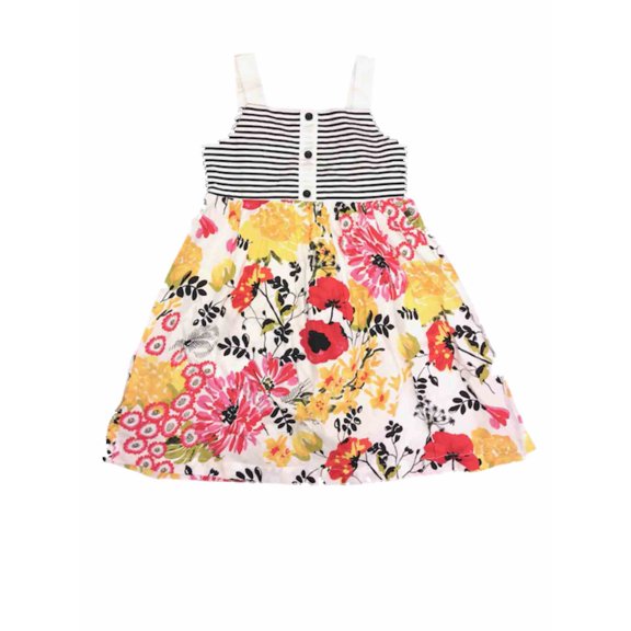 Girls White Spring Dress With Colorful Flowers Black & White Stripe Summer Dress 6
