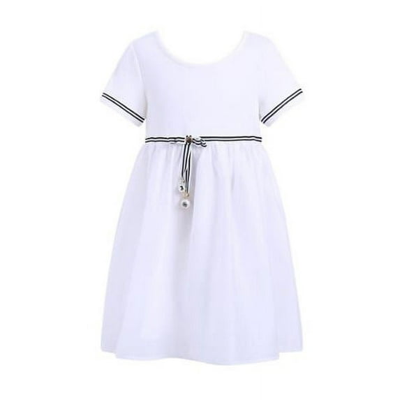 Girls White Striped Metal Decoration Mesh Bottom Dress 8