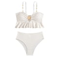thumbnail image 1 of Girls' White Textured Ruffle Bikini Set, High Waisted Two Piece Swimsuit for Summer Beach Pool, 1 of 4