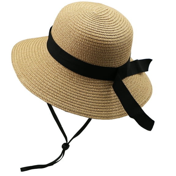 Girls Wide-Brim Straw Sun-Hat for Summer Beach with Bow for 2-5 Years, 5-9 Years, 9-17 Years