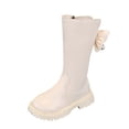 thumbnail image 1 of Girls Wide Calf Riding Boots Sweet Pearl Bowknot Splice Leather Round Toe Lug Sole Size Zipper Tall Booties Beige 10 Little Kid, 1 of 4